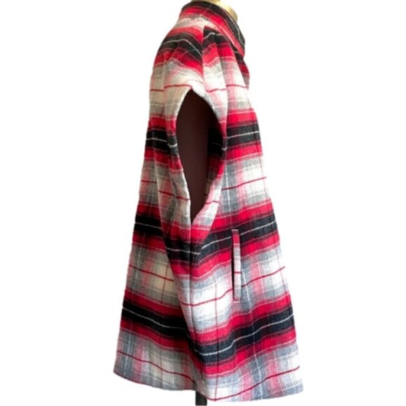 Eddie Bauer Red Plaid Wool Blend Sonoma Cape Poncho Vest - S/M, NWOTs - Picture 4 of 10